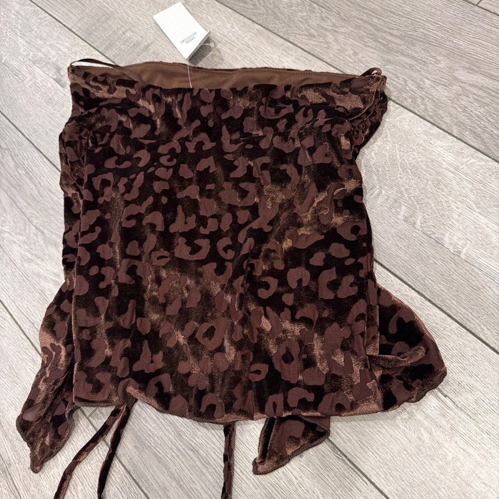 silence + noise Brown Velvet Animal-Texture Strapless Top